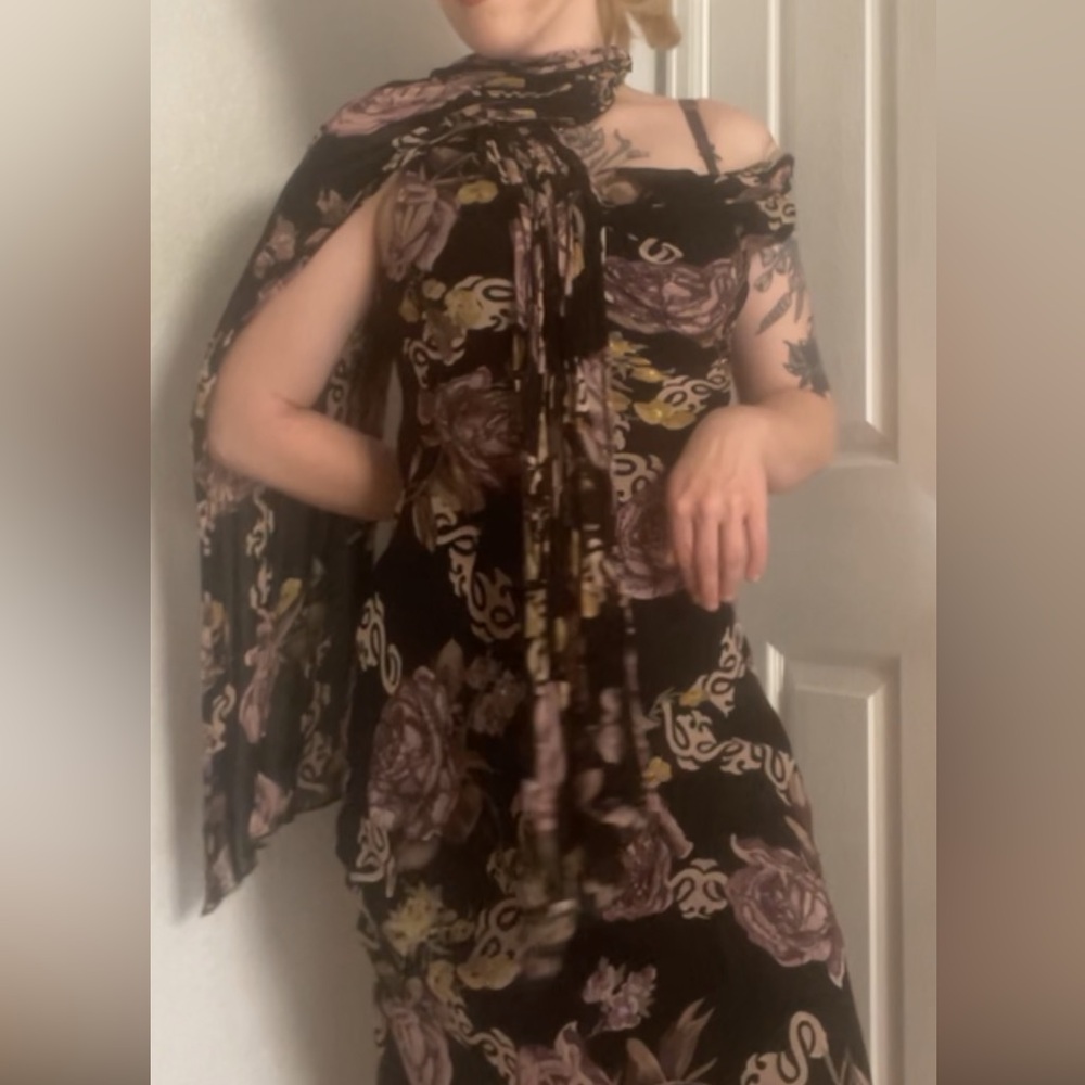 Vintage Eva blue beaded floral maxi dress with matching versatile belt/scarf - Picture 7 of 7